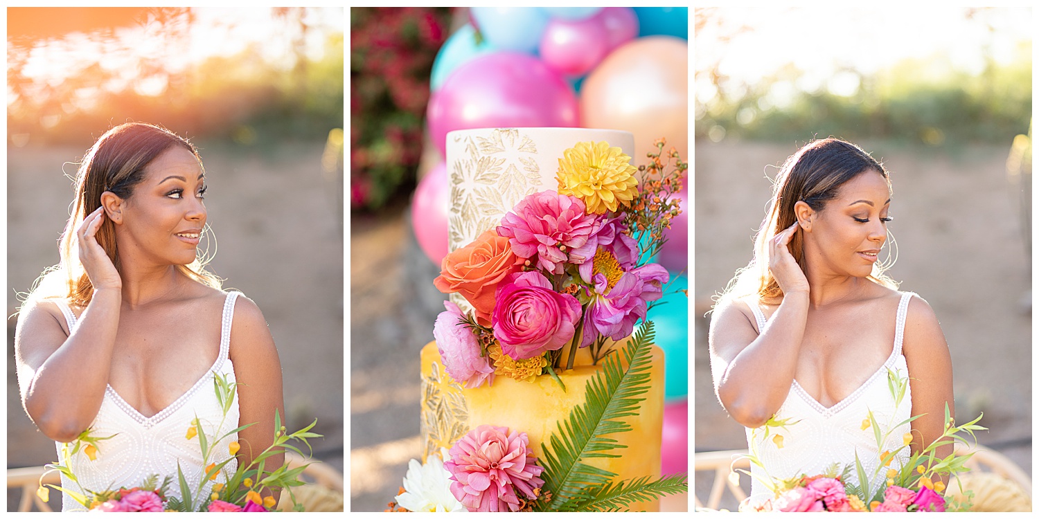 Colorful Palm Springs Inspired Wedding | Joyful Bride & Cake Details | Jade Alexandria Photography Huntsville, Alabama Wedding Photographer